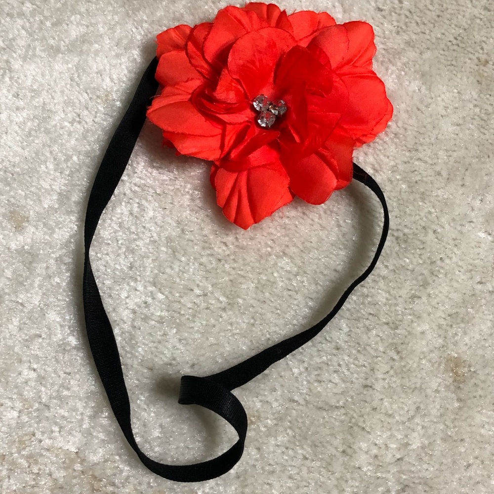 Orange flower and rhinestone headband